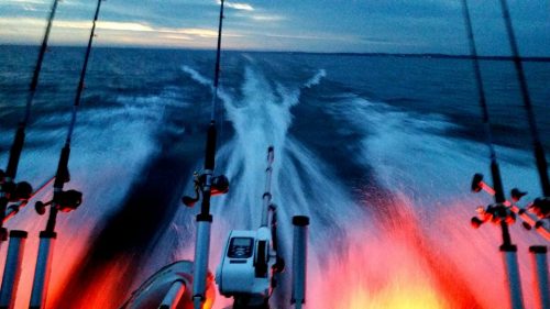 Red LEDs at the rear of a boat