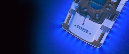 A birds eye view of the boat using the dark blue LED Light