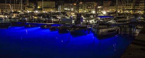 Loads of boat in the dock with blue led lighting
