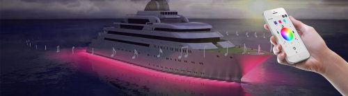 The smart phone controlling the different colour LED lights under the boat