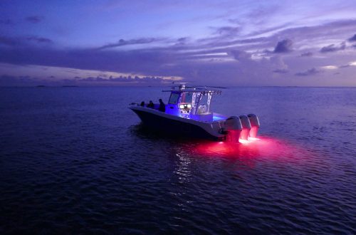 A boat using a red led light