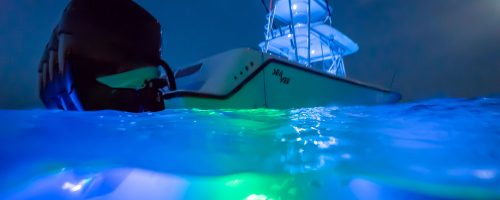 A view of the water using a blue LED light