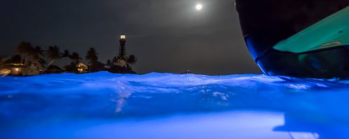 A view from the water of what the blue LED light looks like