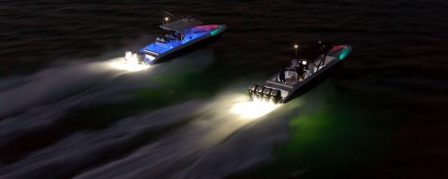 A birds eye view of two speed boats