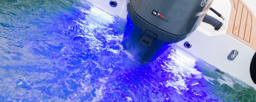 A close up view of a speed boat